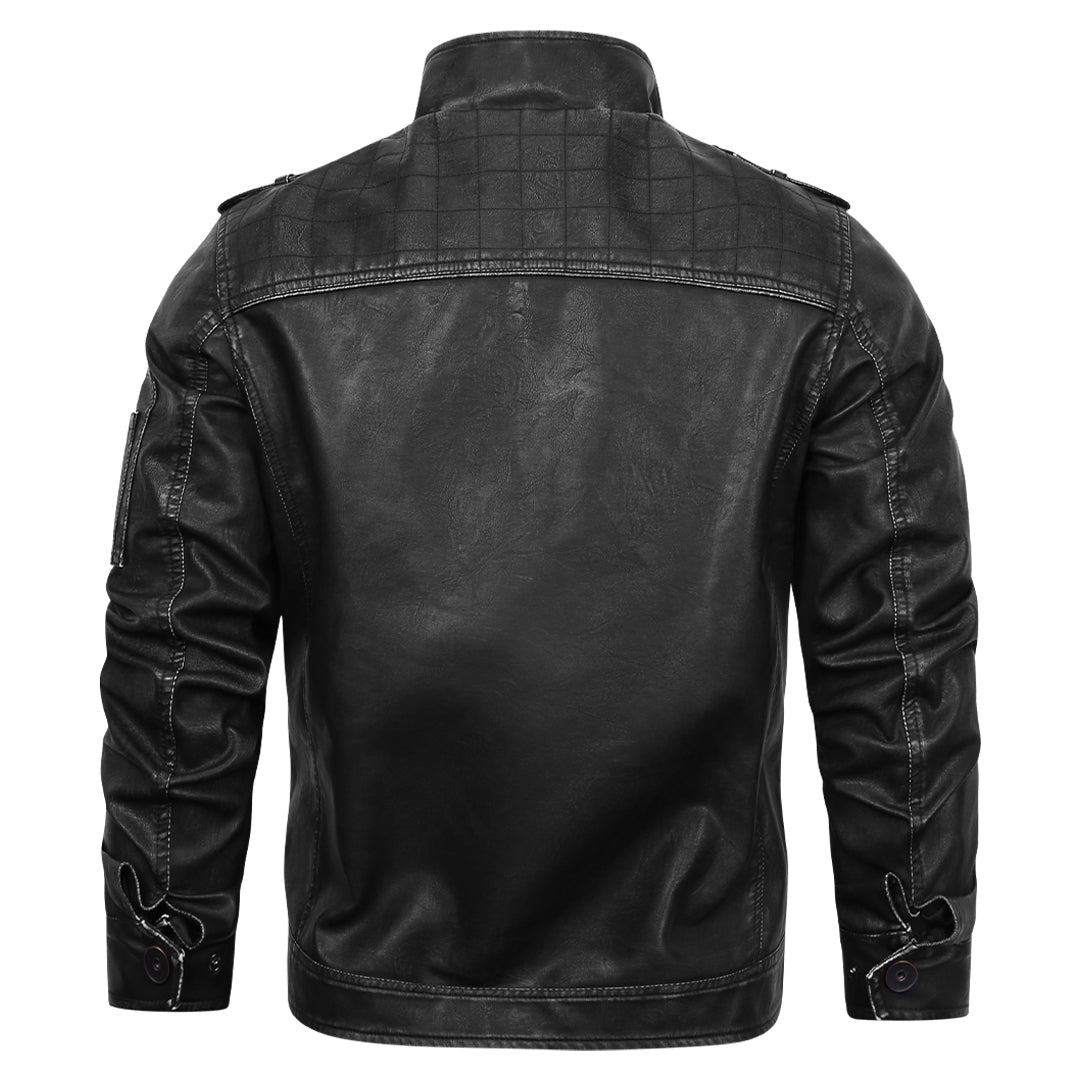 Men's Premium Engine Black Leather Jacket: Embroidered, Durable, & Waterproof