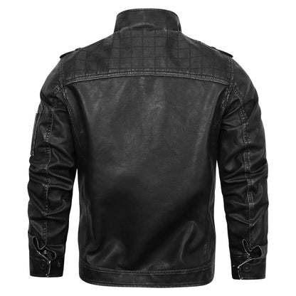 Men's Premium Engine Black Leather Jacket: Embroidered, Durable, & Waterproof