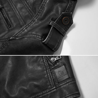 Men's Premium Engine Black Leather Jacket: Embroidered, Durable, & Waterproof