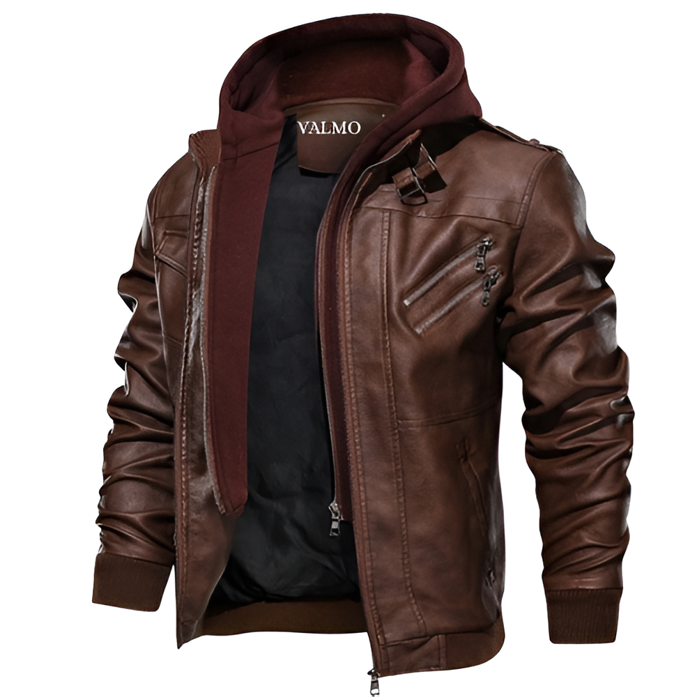 Salvador Men's Premium PU Leather Jacket with Removable Hoodie