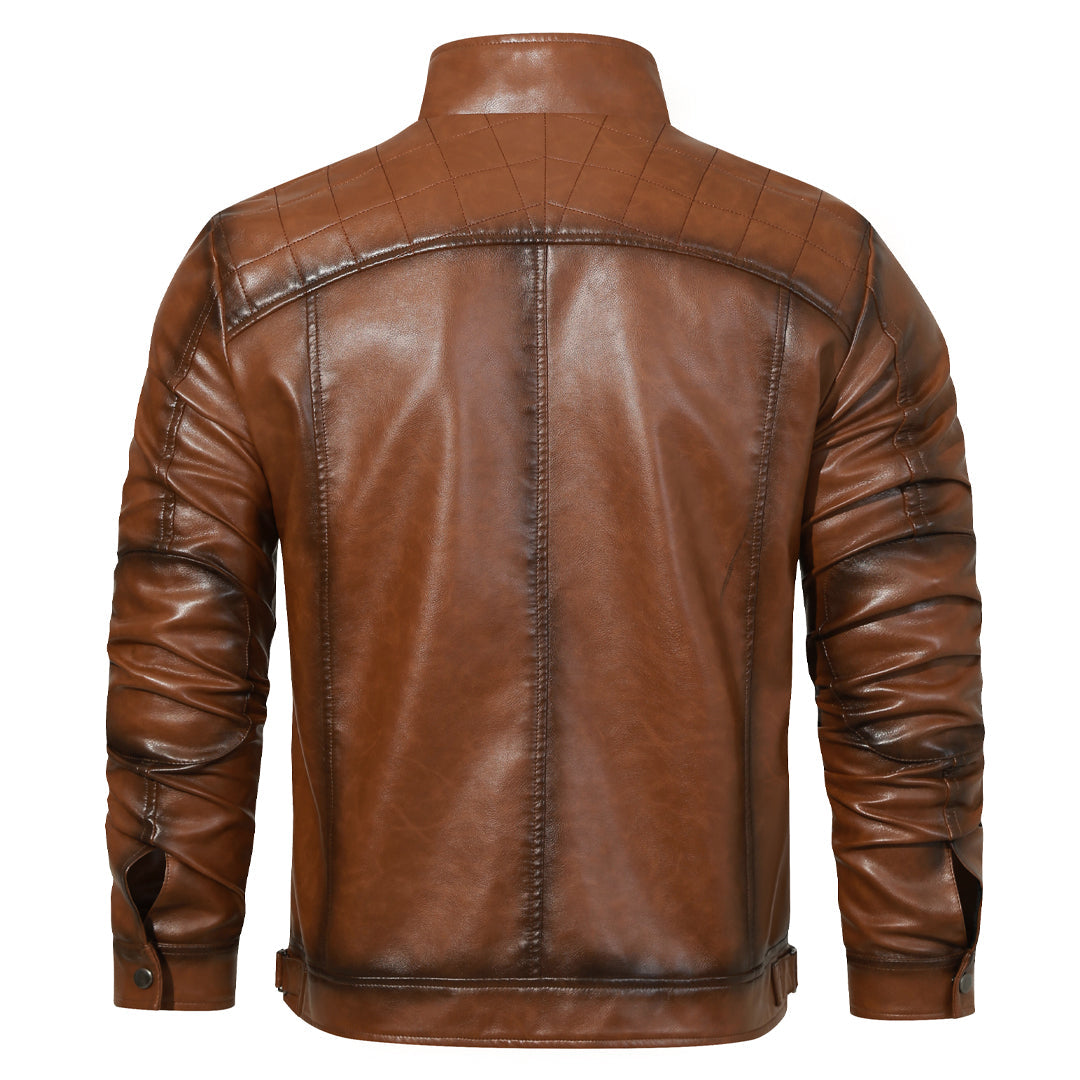 Roadster Men's Leather Jacket: Hand-Stitched, Durable, Waterproof, Adjustable Fit