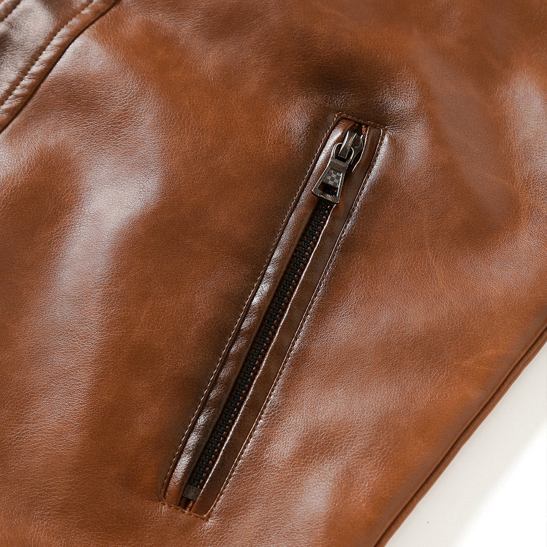 Roadster Men's Leather Jacket: Hand-Stitched, Durable, Waterproof, Adjustable Fit