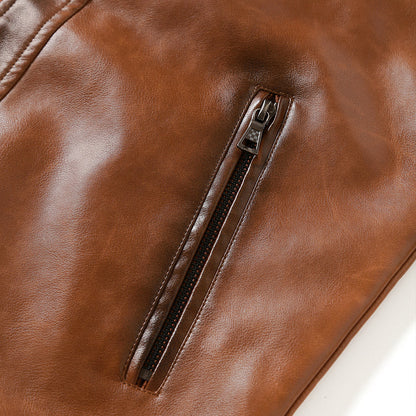 Roadster Men's Leather Jacket: Hand-Stitched, Durable, Waterproof, Adjustable Fit