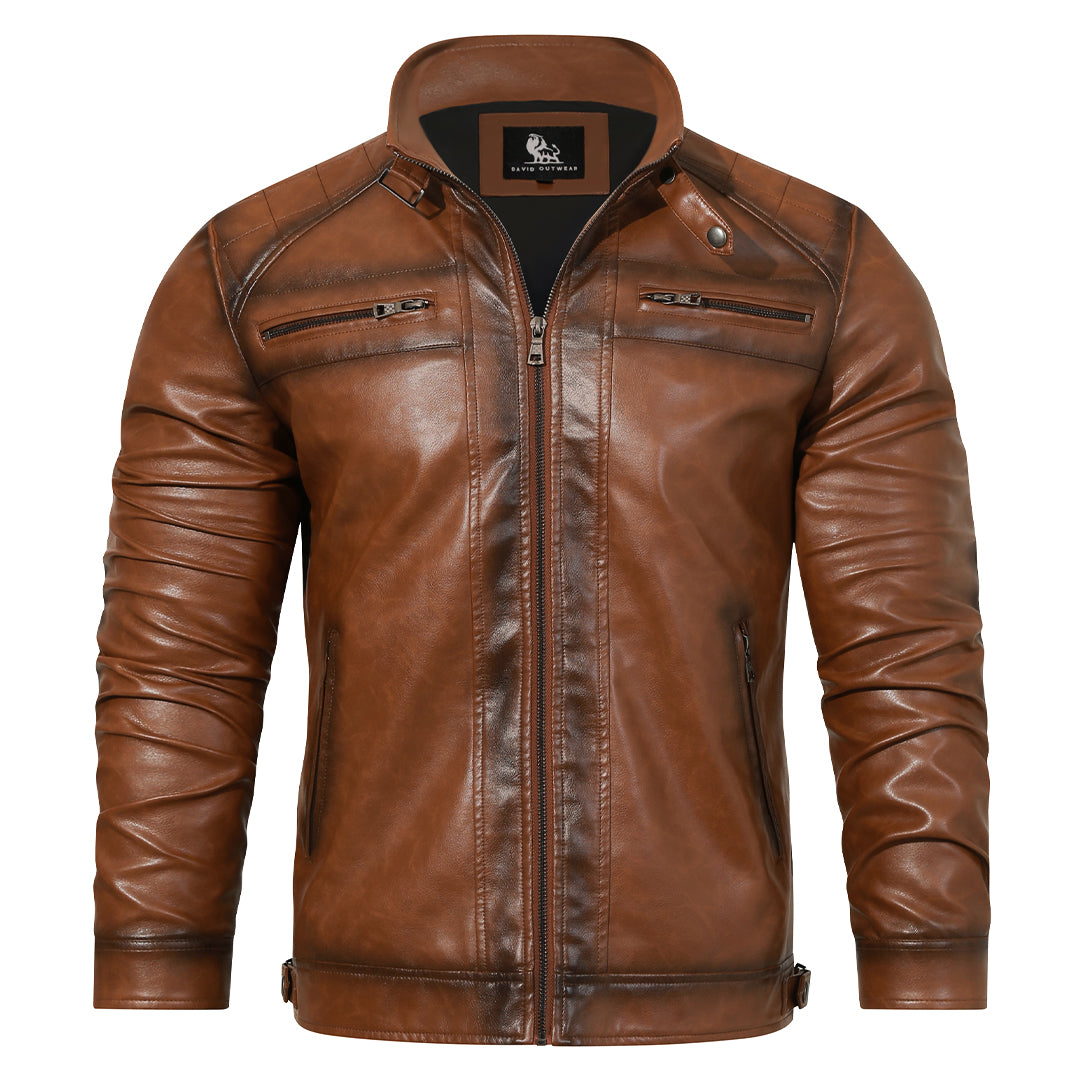 Roadster Men's Leather Jacket: Hand-Stitched, Durable, Waterproof, Adjustable Fit