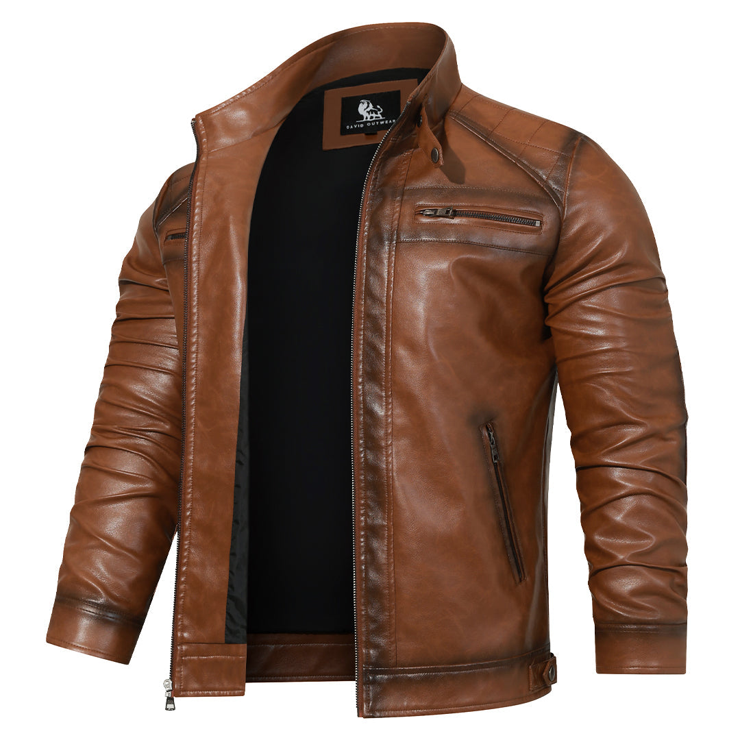 Roadster Men's Leather Jacket: Hand-Stitched, Durable, Waterproof, Adjustable Fit